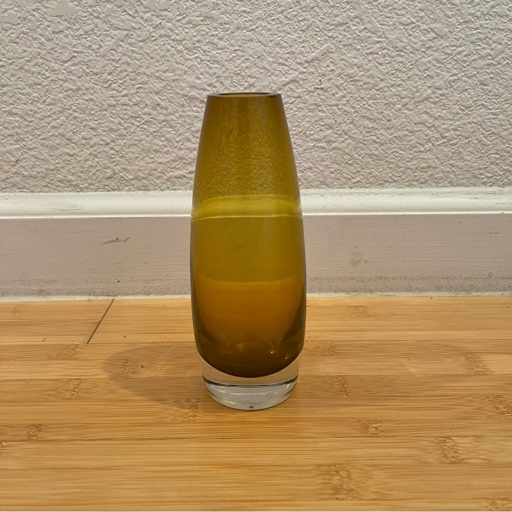 Vintage Mid Century Aseda Sweden Yellow Amber Glass Vase Art Hand Blown